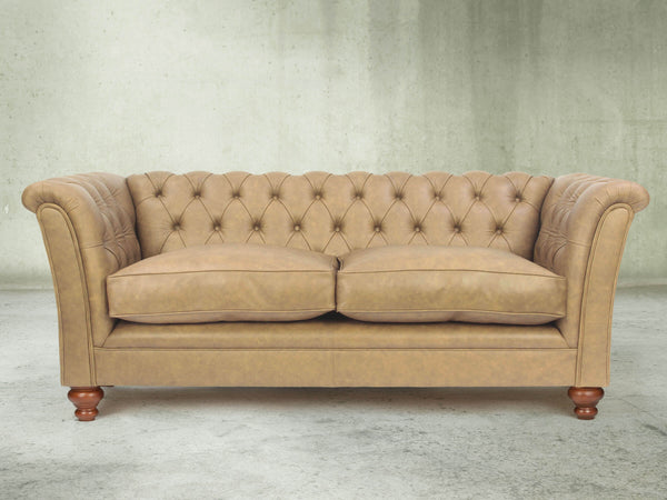 Darcy 2 Seat Chesterfield Sofa In Mushroom Ol' School Leather