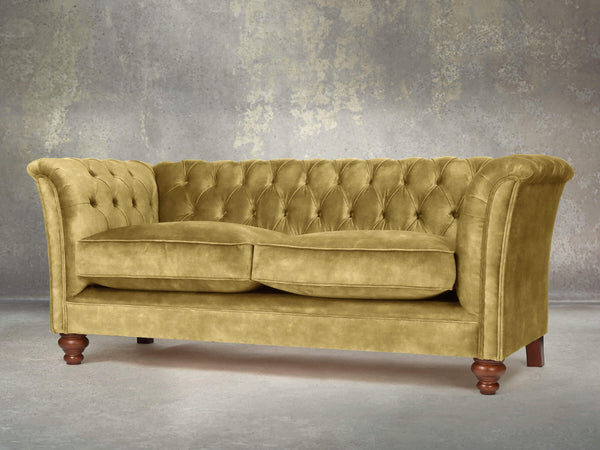 Darcy 2 Seat Chesterfield Sofa In Olive Vintage Velvet