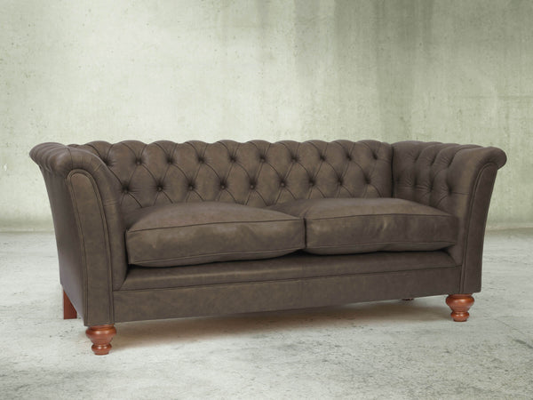 Darcy 2 Seat Chesterfield Sofa In Pewter Ol' School Leather