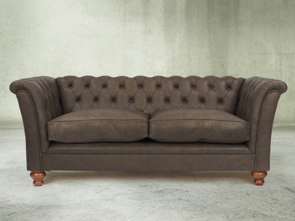 Darcy 2 Seat Chesterfield Sofa In Pewter Ol' School Leather