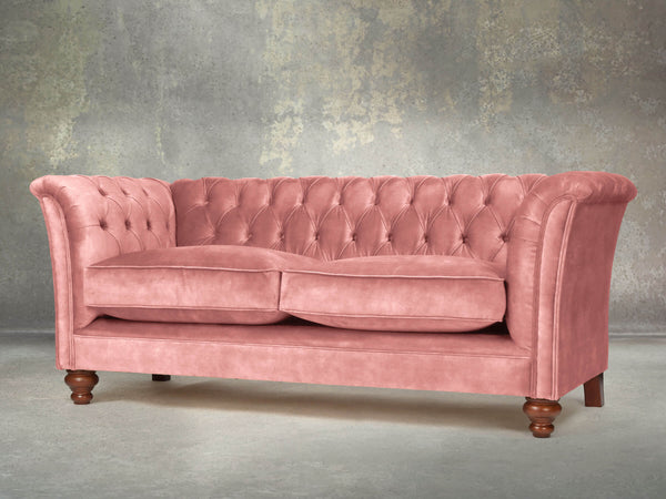 Darcy 2 Seat Chesterfield Sofa In Pink Blush Vintage Velvet