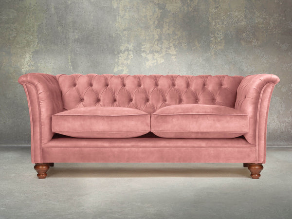 Darcy 2 Seat Chesterfield Sofa In Pink Blush Vintage Velvet