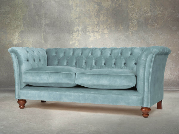 Darcy 2 Seat Chesterfield Sofa In Summer Mist Vintage Velvet