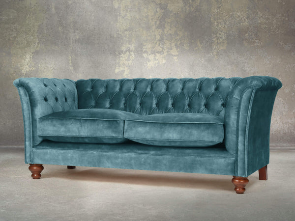 Darcy 2 Seat Chesterfield Sofa In Teal Vintage Velvet