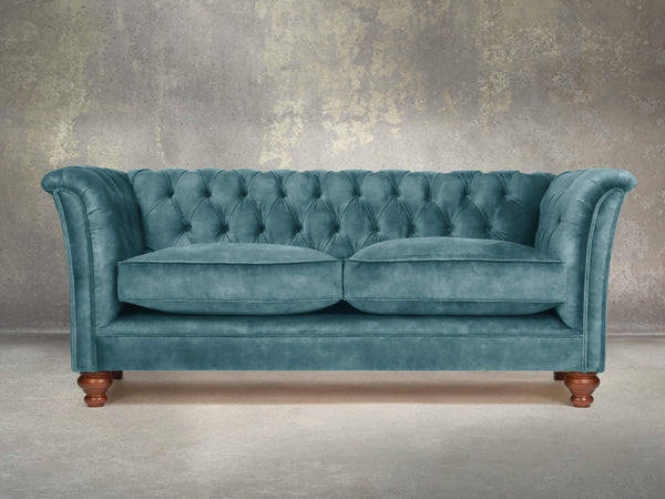 Darcy 2 Seat Chesterfield Sofa In Teal Vintage Velvet