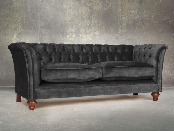 Darcy 3 Seat Chesterfield Sofa In Black Cat Vintage Velvet