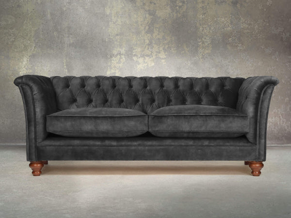 Darcy 3 Seat Chesterfield Sofa In Black Cat Vintage Velvet