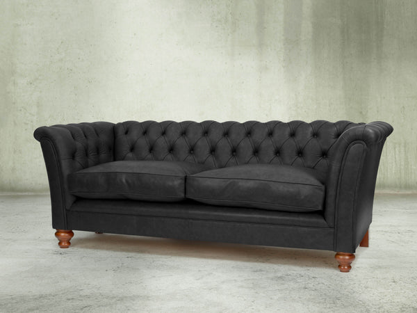 Darcy 3 Seat Chesterfield Sofa In Coal Ol' School Leather