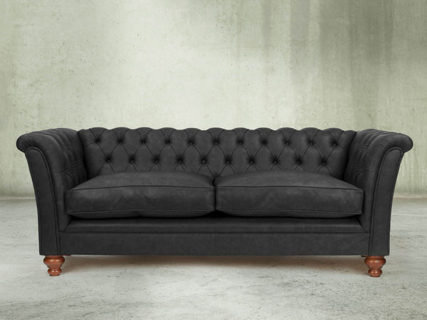 Darcy 3 Seat Chesterfield Sofa In Coal Ol' School Leather