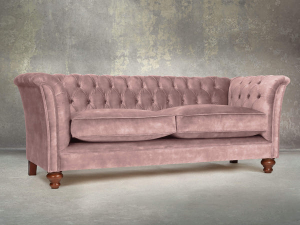 Darcy 3 Seat Chesterfield Sofa In Dusky Pink Vintage Velvet