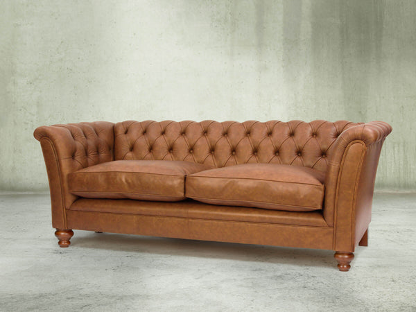 Darcy 3 Seat Chesterfield Sofa In Gingerbread Ol' School Leather