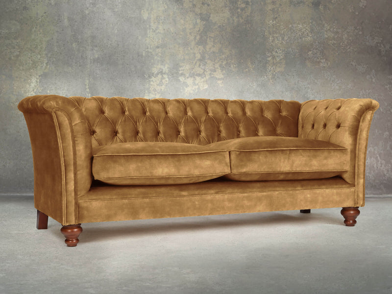 Darcy 3 Seat Chesterfield Sofa In Gold Vintage Velvet