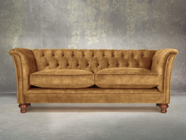 Darcy 3 Seat Chesterfield Sofa In Gold Vintage Velvet