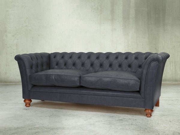 Darcy 3 Seat Chesterfield Sofa In Midnight Ol' School Leather