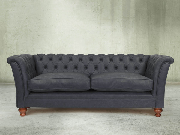 Darcy 3 Seat Chesterfield Sofa In Midnight Ol' School Leather