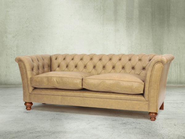 Darcy 3 Seat Chesterfield Sofa In Mushroom Ol' School Leather