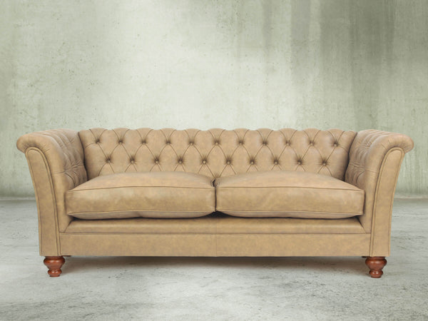 Darcy 3 Seat Chesterfield Sofa In Mushroom Ol' School Leather