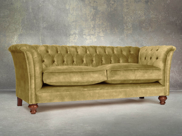 Darcy 3 Seat Chesterfield Sofa In Olive Vintage Velvet