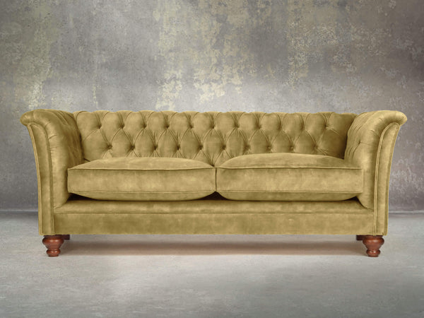 Darcy 3 Seat Chesterfield Sofa In Olive Vintage Velvet