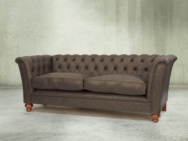 Darcy 3 Seat Chesterfield Sofa In Pewter Ol' School Leather