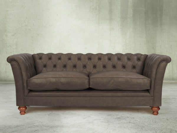 Darcy 3 Seat Chesterfield Sofa In Pewter Ol' School Leather