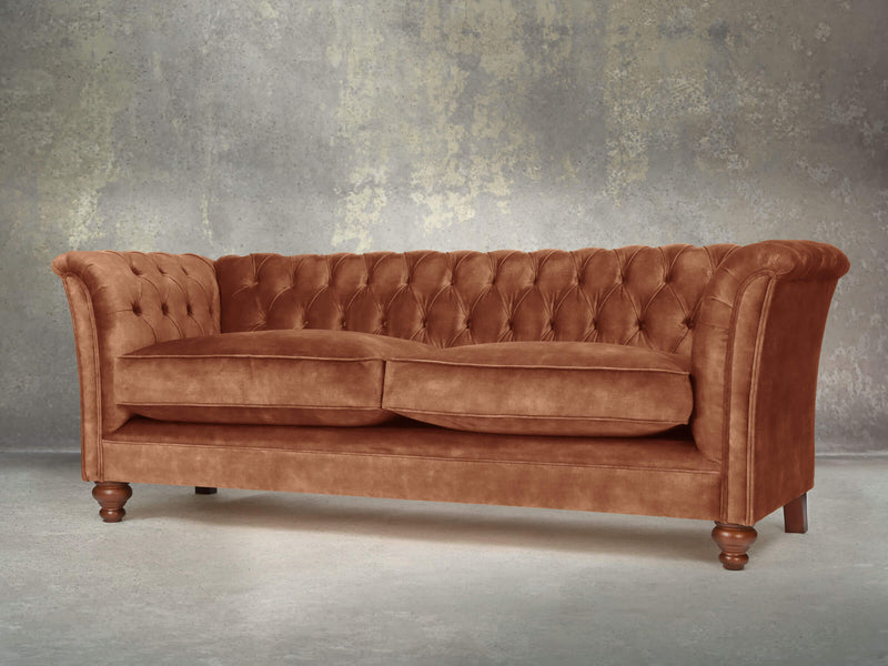 Darcy 4 Seat Chesterfield Sofa In Burnt Umber Vintage Velvet