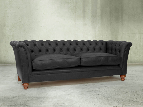 Darcy 4 Seat Chesterfield Sofa In Coal Ol' School Leather