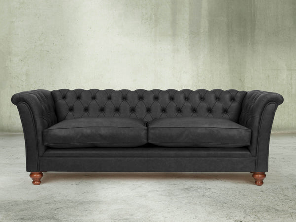 Darcy 4 Seat Chesterfield Sofa In Coal Ol' School Leather