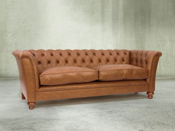 Darcy 4 Seat Chesterfield Sofa In Gingerbread Ol' School Leather