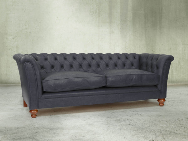 Darcy 4 Seat Chesterfield Sofa In Midnight Ol' School Leather