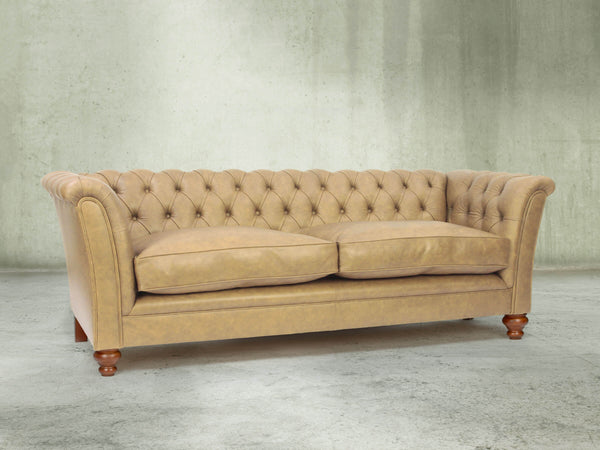 Darcy 4 Seat Chesterfield Sofa In Mushroom Ol' School Leather