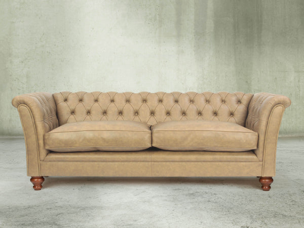 Darcy 4 Seat Chesterfield Sofa In Mushroom Ol' School Leather