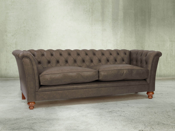 Darcy 4 Seat Chesterfield Sofa In Pewter Ol' School Leather