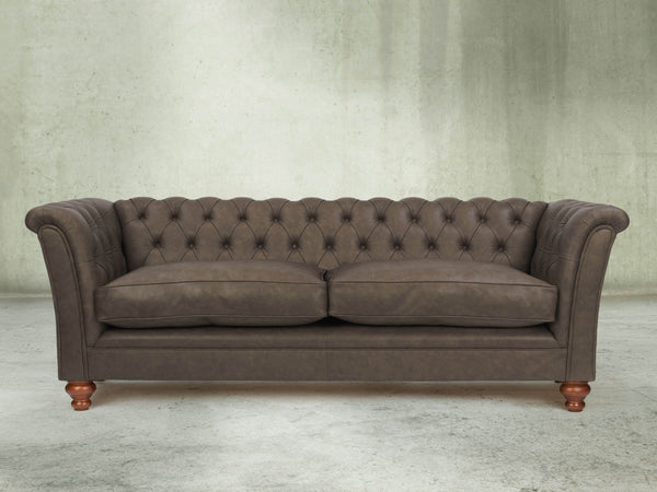 Darcy 4 Seat Chesterfield Sofa In Pewter Ol' School Leather