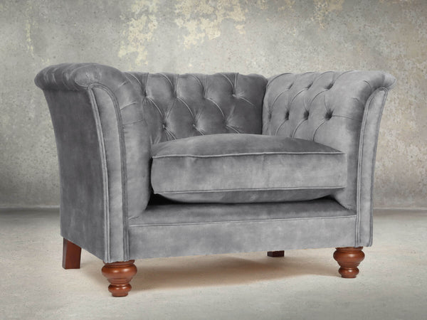 Darcy Chesterfield Chair In Dove Vintage Velvet