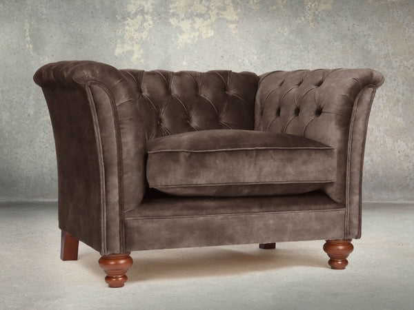 Darcy Chesterfield Chair In Otter Vintage Velvet