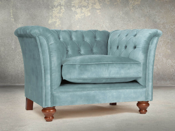 Darcy Chesterfield Chair In Summer Mist Vintage Velvet