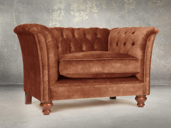 Darcy Chesterfield Snuggler In Burnt Umber Vintage Velvet