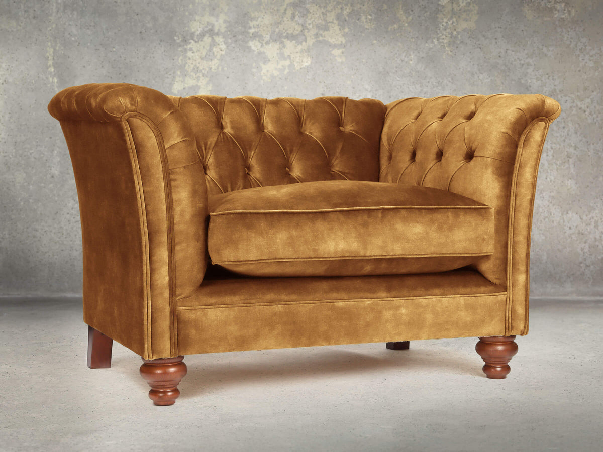 Darcy 2 Seat Chesterfield Sofa In Gold Vintage Velvet