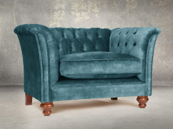 Darcy Chesterfield Snuggler In Teal Vintage Velvet