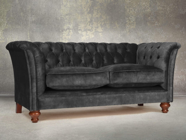 Darcy Snug 2 Seat Chesterfield Sofa In Black Cat Vintage Velvet