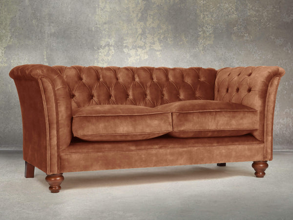 Darcy Snug 2 Seat Chesterfield Sofa In Burnt Umber Vintage Velvet