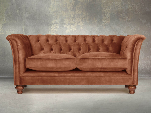 Darcy Snug 2 Seat Chesterfield Sofa In Burnt Umber Vintage Velvet