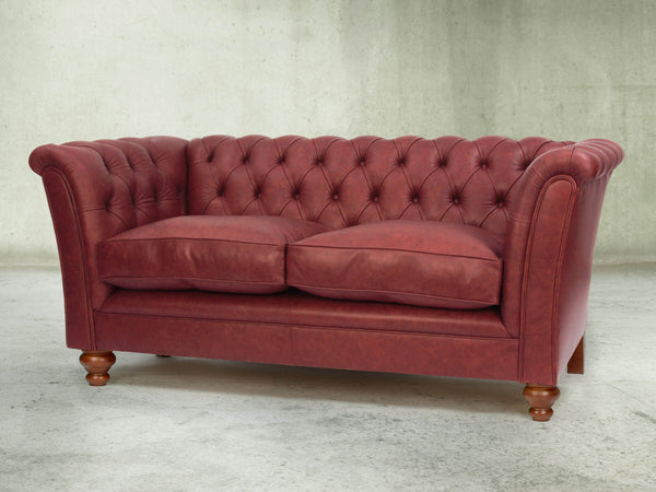 Darcy Snug 2 Seat Chesterfield Sofa In Cardinal Ol' School Leather