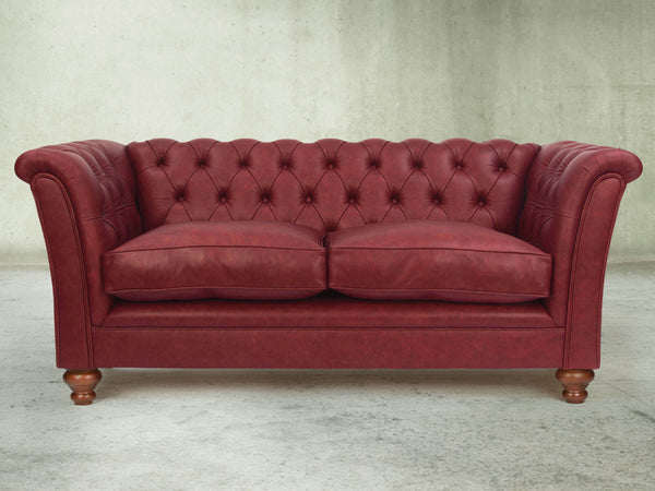 Darcy Snug 2 Seat Chesterfield Sofa In Cardinal Ol' School Leather