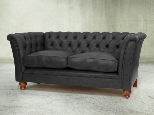 Darcy Snug 2 Seat Chesterfield Sofa In Coal Ol' School Leather