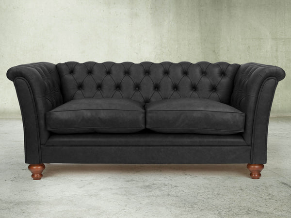 Darcy Snug 2 Seat Chesterfield Sofa In Coal Ol' School Leather