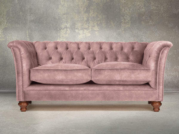 Darcy Snug 2 Seat Chesterfield Sofa In Dusky Pink Vintage Velvet