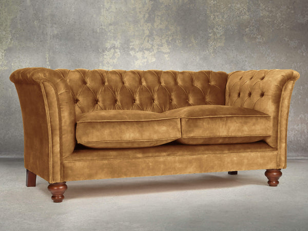 Darcy Snug 2 Seat Chesterfield Sofa In Gold Vintage Velvet