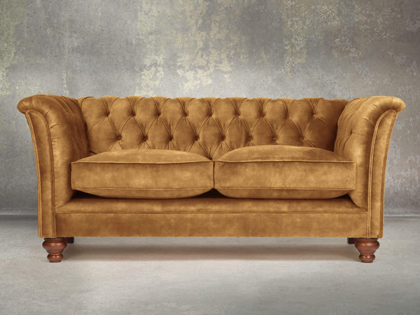 Darcy Snug 2 Seat Chesterfield Sofa In Gold Vintage Velvet